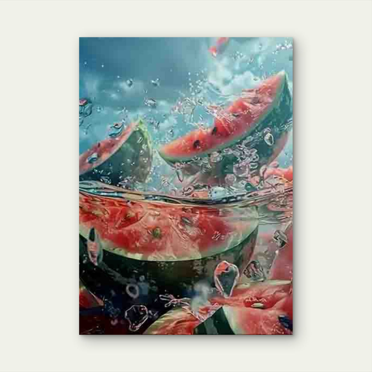 Watermelon Slices with Ice Cubes & Splash Water Metal Print Ready to Hang