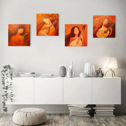 4pcs Romantic Woman with Guitar  RWG  Wall Art Canvas Framed
