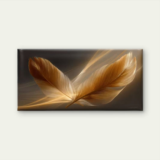Golden & Brow Feather Wall Art Canvas Office Home Room Framed 120x60cm