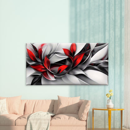 Abstract Red Black White Leaf Wall Art Canvas Office Home Room Framed 120x60cm