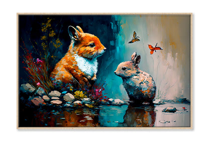 Cute Short Ear Rabbit With Nature Oil Painting Wall Art Limited Edition High Quality Print Canvas Box Framed Natural