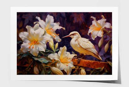 Birds & White Flower Oil Painting Wall Art Limited Edition High Quality Print