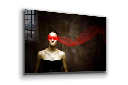 Blind Red Scarf Woman UV Direct Aluminum Print Australian Made Quality