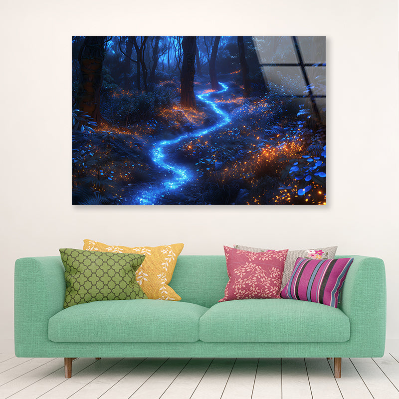 View of Night Forest Acrylic Glass Print Tempered Glass Wall Art 100% Made in Australia Ready to Hang