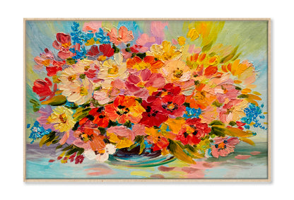 Colorful Bouquet Of Summer Flowers Oil Painting Limited Edition High Quality Print Canvas Box Framed Natural