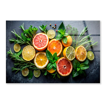 Citrus Fruit and Mint Sprigs  Acrylic Glass Print Tempered Glass Wall Art 100% Made in Australia Ready to Hang