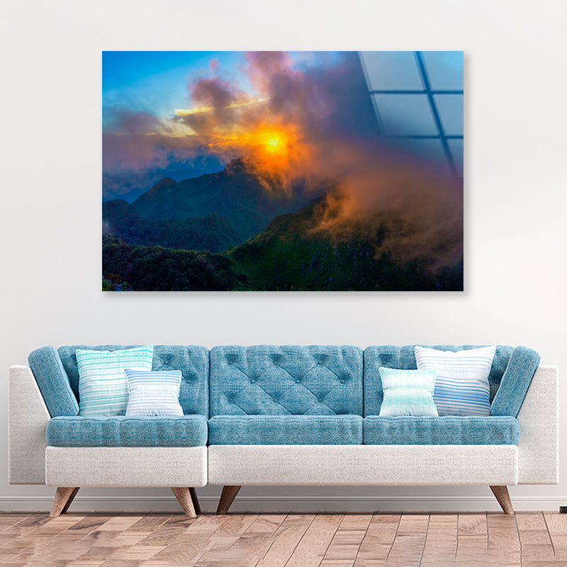 Beautiful Sunset with Mountain in Thailand Acrylic Glass Print Tempered Glass Wall Art 100% Made in Australia Ready to Hang