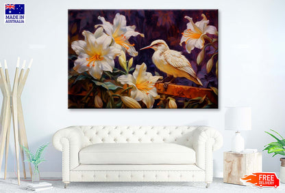 Birds & White Flower Oil Painting Wall Art Limited Edition High Quality Print