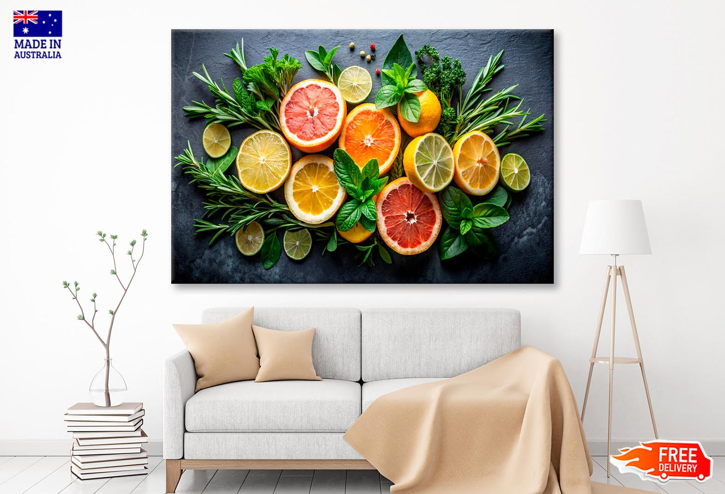 Citrus Fruit and Mint Sprigs Wall Art Decor 100% Australian Made