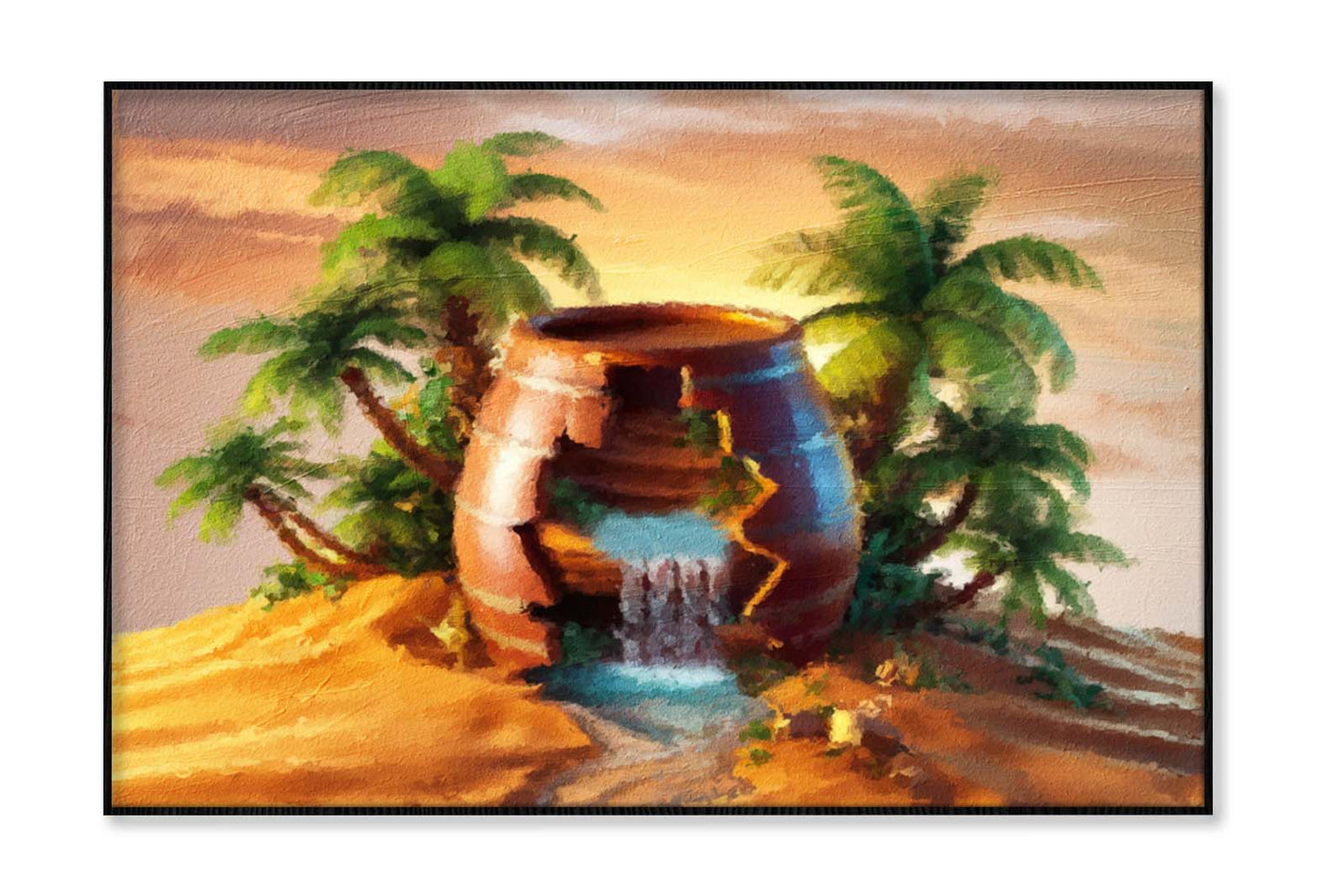 Painting of a Cracked Pottery Barrel Nestled In an Oasis Wall Art Limited Edition High Quality Print