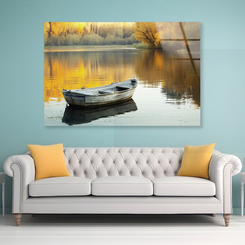 Boat, Lake & Trees Acrylic Glass Print Tempered Glass Wall Art 100% Made in Australia Ready to Hang