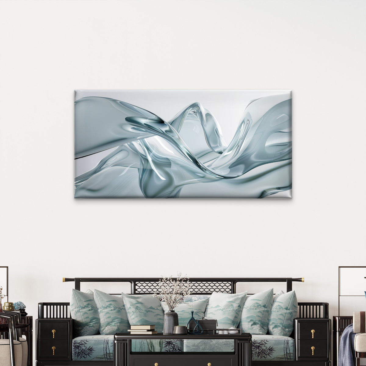 Liquid Glass Wave Flow Wall Art Canvas Office Home Room Framed 120x60cm