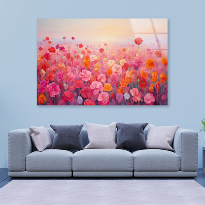 Watercolor Summer Field of Flowers Acrylic Glass Print Tempered Glass Wall Art 100% Made in Australia Ready to Hang