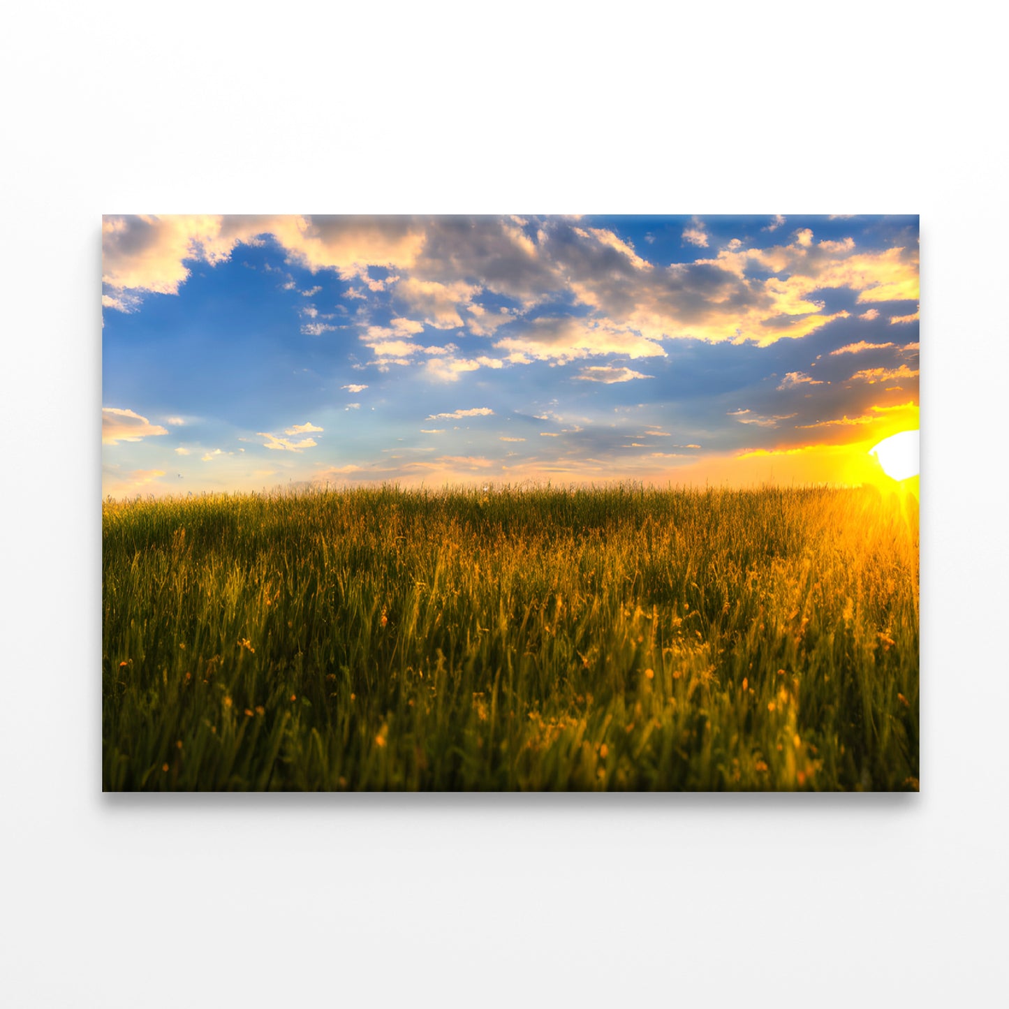 A Field Of Grass with the Sun Setting Print 100% Australian Made