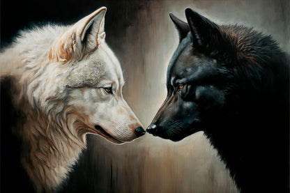 Two White and Black Wolves Facing Each Other Home Decor Premium Quality Poster Print Choose Your Sizes