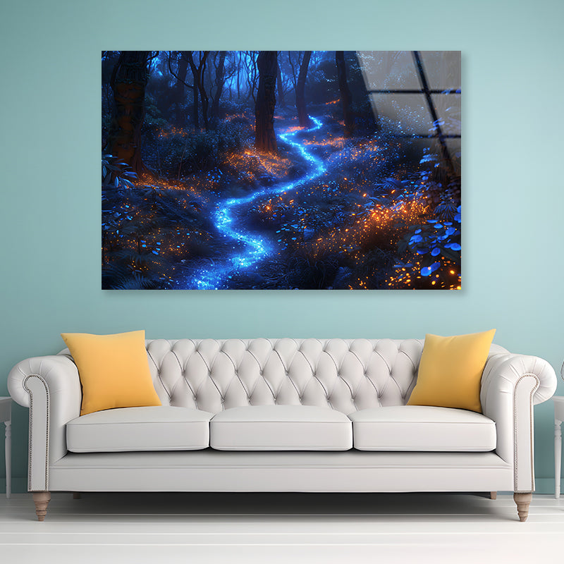 View of Night Forest Acrylic Glass Print Tempered Glass Wall Art 100% Made in Australia Ready to Hang