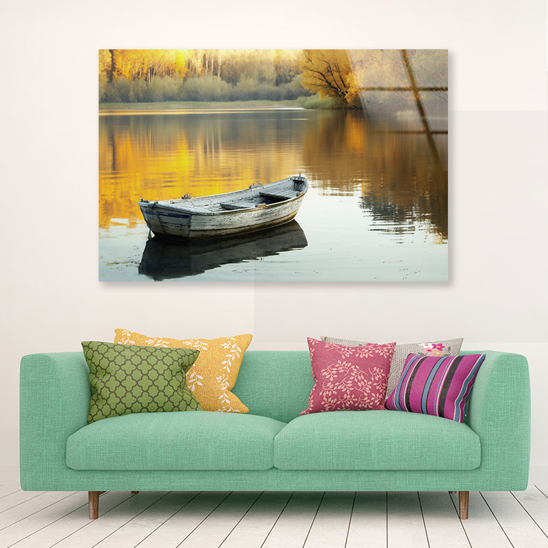 Boat, Lake & Trees Acrylic Glass Print Tempered Glass Wall Art 100% Made in Australia Ready to Hang