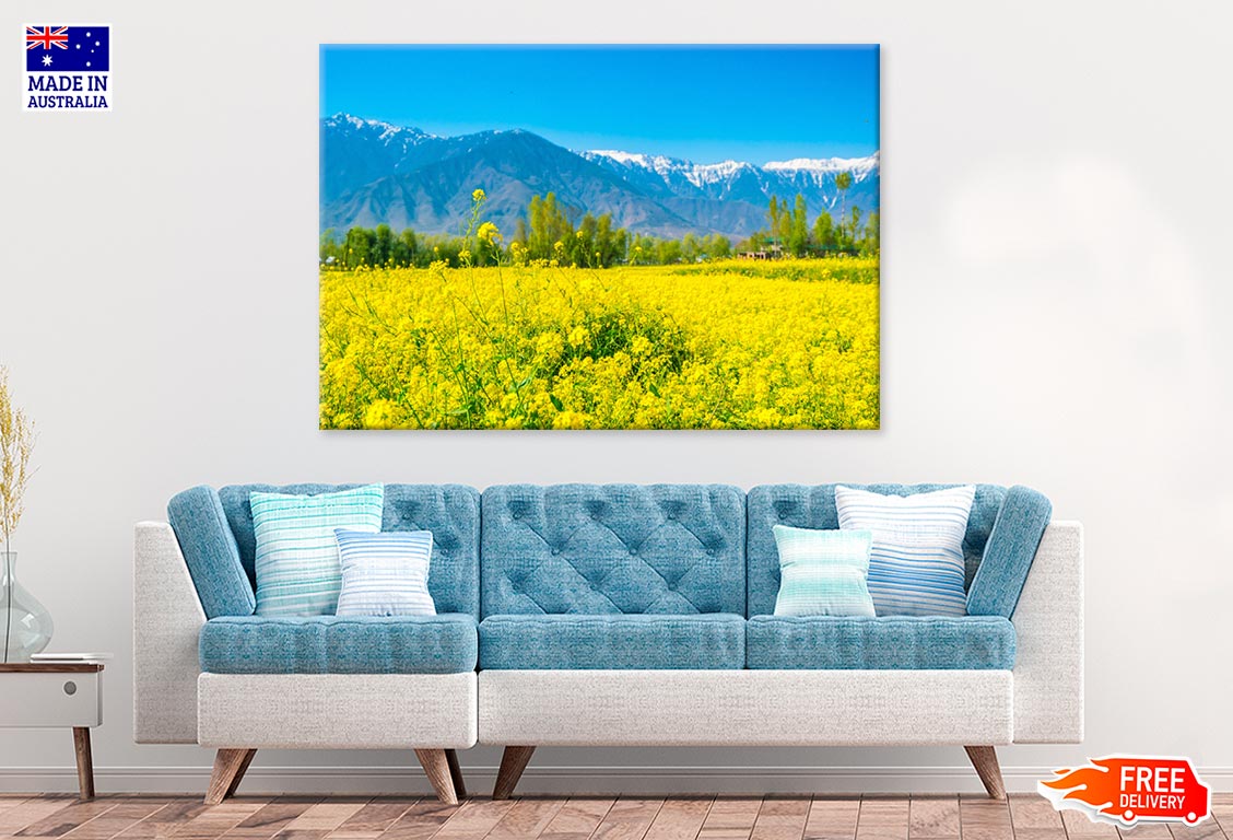 Flowers Meadow With Mountains Print 100% Australian Made