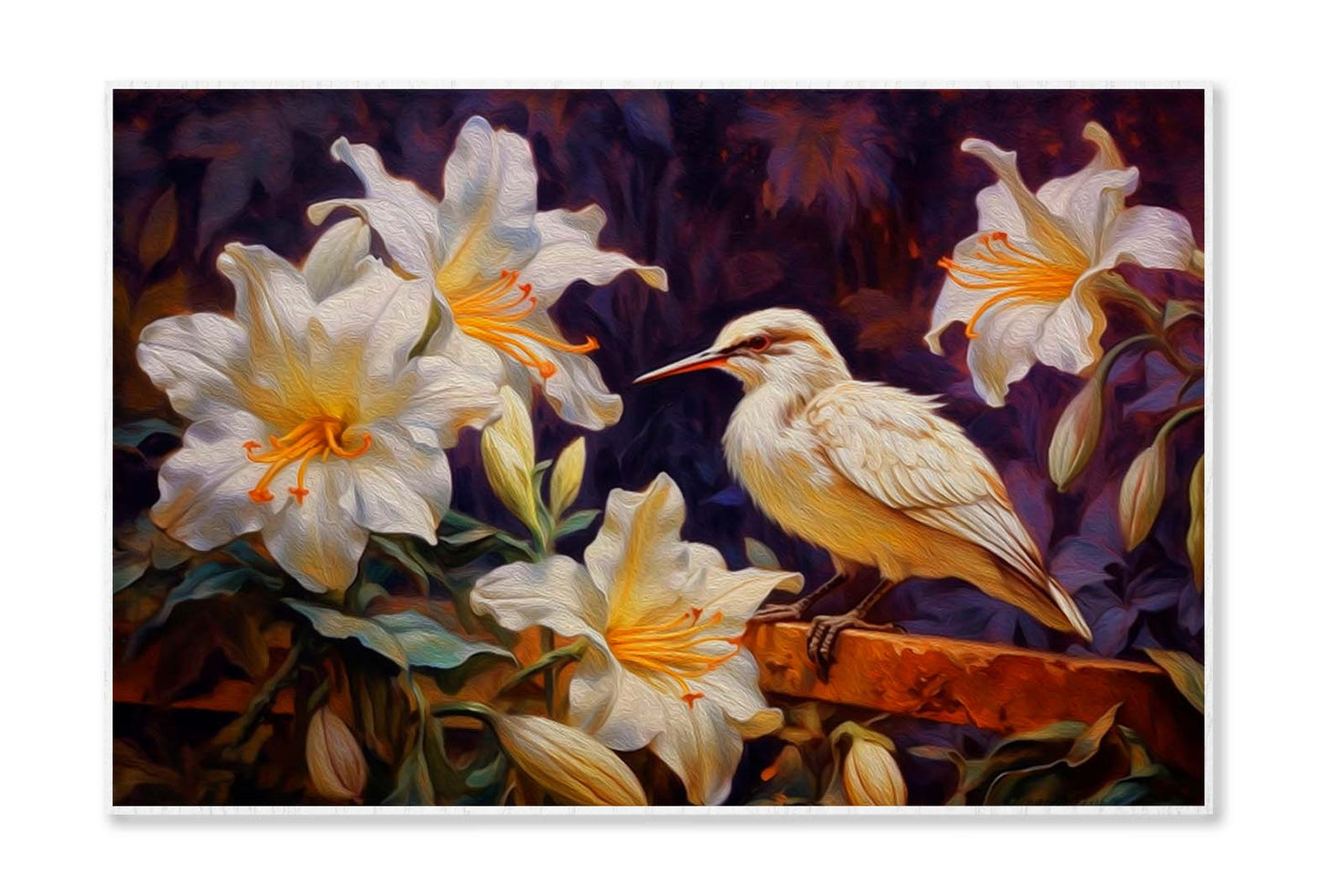 Birds & White Flower Oil Painting Wall Art Limited Edition High Quality Print