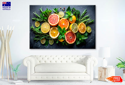 Citrus Fruit and Mint Sprigs Wall Art Decor 100% Australian Made