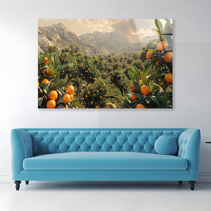 Oranges Growing, Mountain and the Sky Acrylic Glass Print Tempered Glass Wall Art 100% Made in Australia Ready to Hang