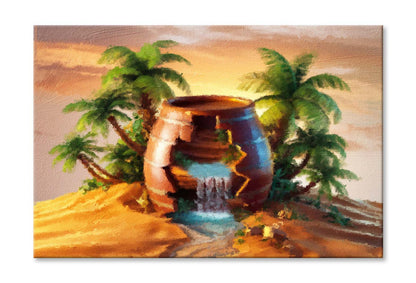 Painting of a Cracked Pottery Barrel Nestled In an Oasis Wall Art Limited Edition High Quality Print