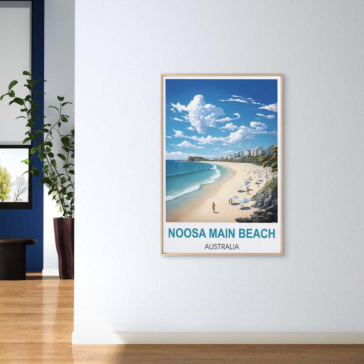 Noosa Main Beach Australia Vintage Travel Poster Print Wall Art