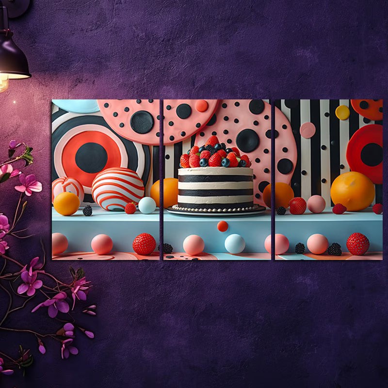 3pcs Colorful Cake With Decoration Wall Art Set Canvas Framed 50x70cm - High Quality Print 100% Australian Made Wall Canvas Ready to Hang