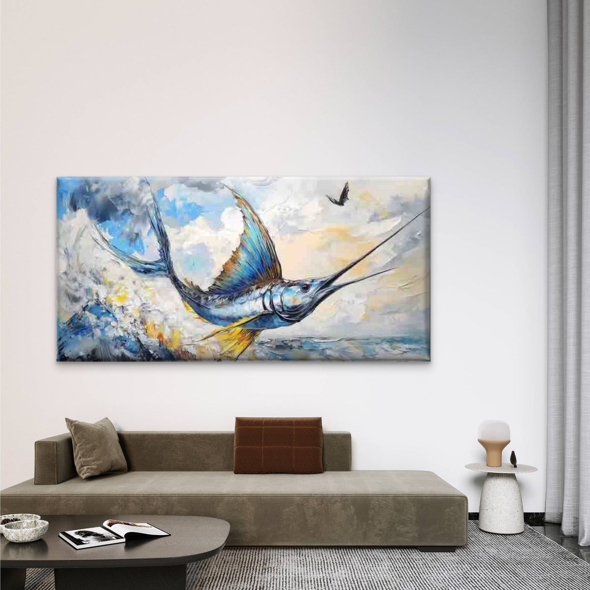 Abstract Painting of an Ocean Wall Art Canvas Office Home Room Framed 120x60cm