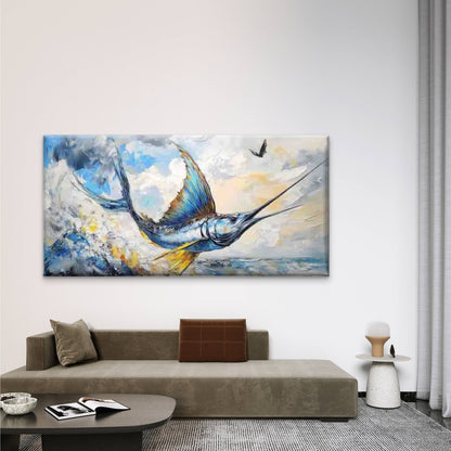 Abstract Painting of an Ocean Wall Art Canvas Office Home Room Framed 120x60cm