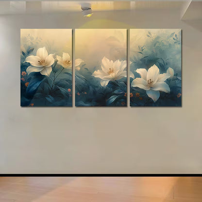 3pcs Elegant White Lily & Rose Floral Design Wall Art Set Canvas Framed 60x90cm - High Quality Print 100% Australian Made Wall Canvas Ready to Hang