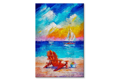 Summer Vacations. Beach Chair or Chaise Lounge and Umbrella Wall Art Limited Edition High Quality Print