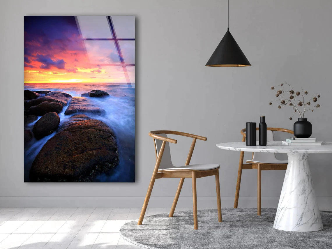 Sea With Rocks Sunset UV Direct Aluminum Print Australian Made Quality