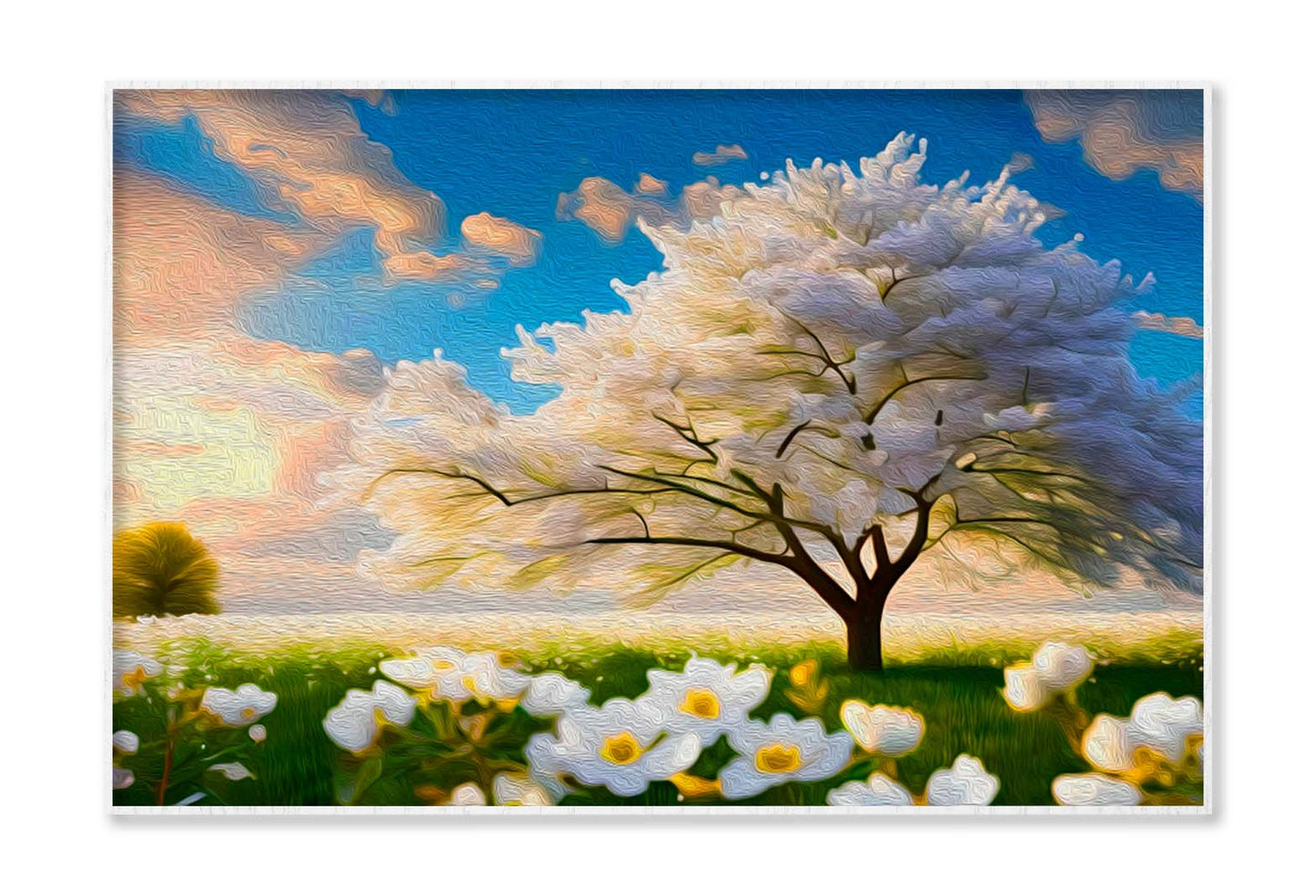 Abstract White Tree & Flower Wall Art Limited Edition High Quality Print