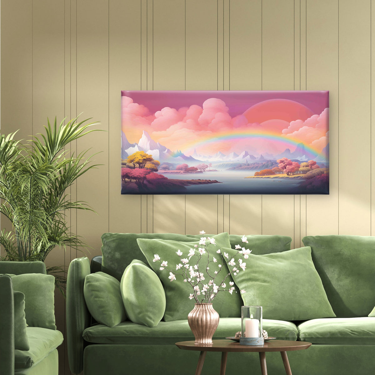 Rainbow Valley Pastel Skies Wall Art Canvas Office Home Room Framed 120x60 cm