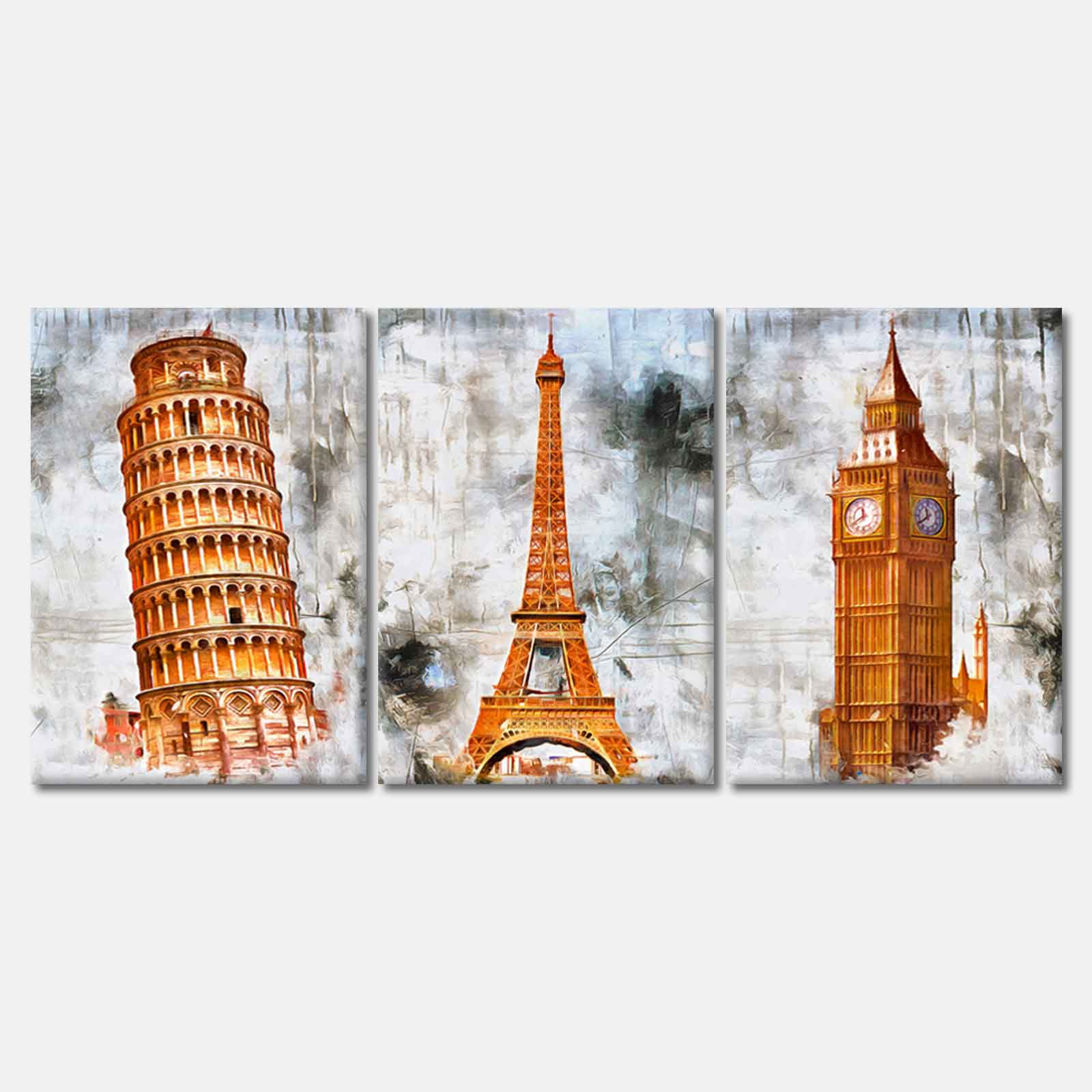 3 Set of Watercolor Clock Tower High Quality Print 100% Australian Made Wall Canvas Ready to Hang