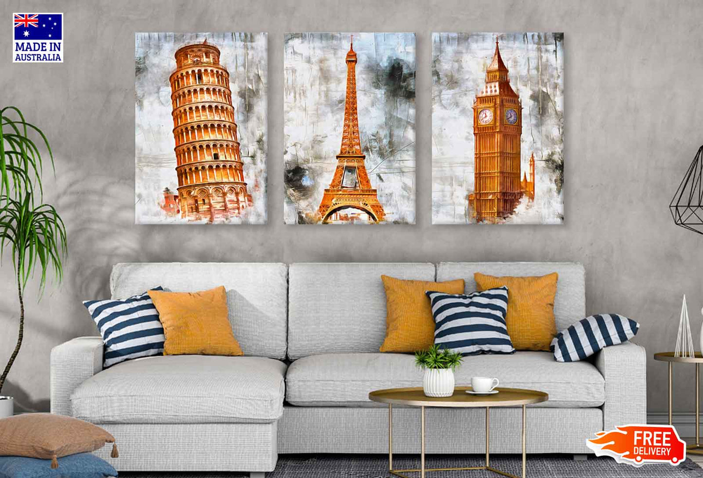 3 Set of Watercolor Clock Tower High Quality Print 100% Australian Made Wall Canvas Ready to Hang