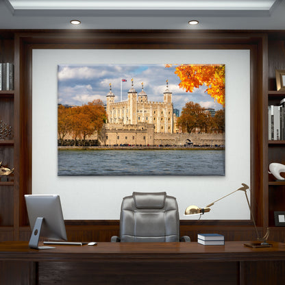 Tower of London along Thames River in Autumn UK Wall Art Decor 100% Australian Made