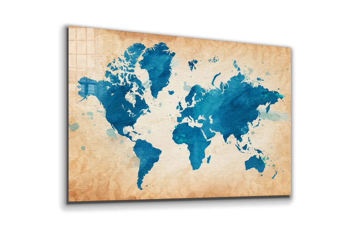 Blue World Map Vector UV Direct Aluminum Print Australian Made Quality