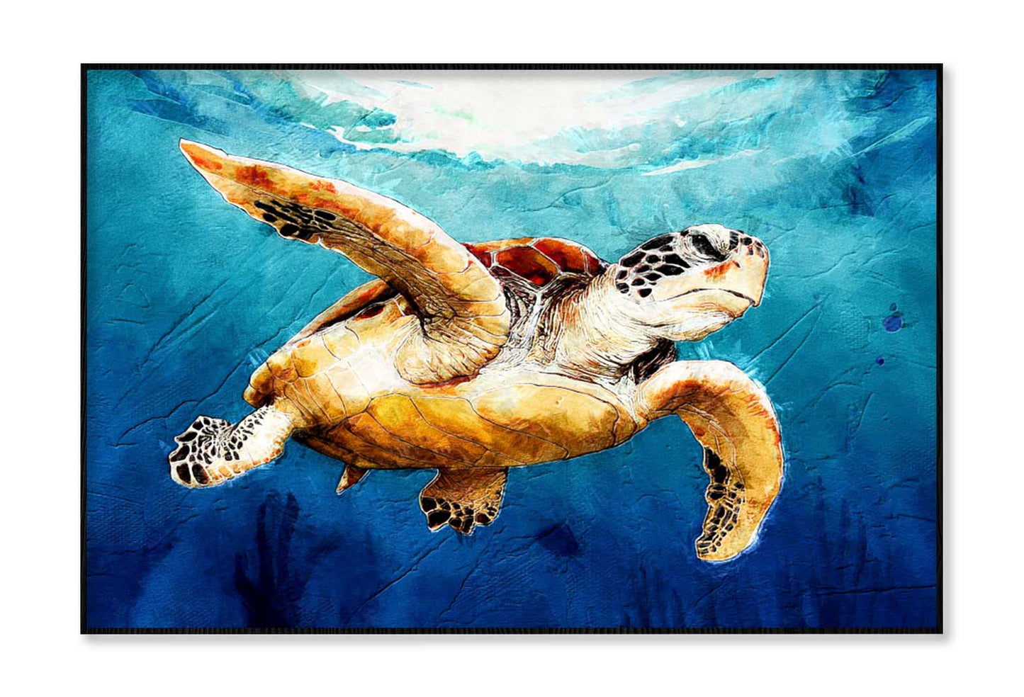 Sea Turtle Floats Watercolor Drawing Wall Art Limited Edition High Quality Print