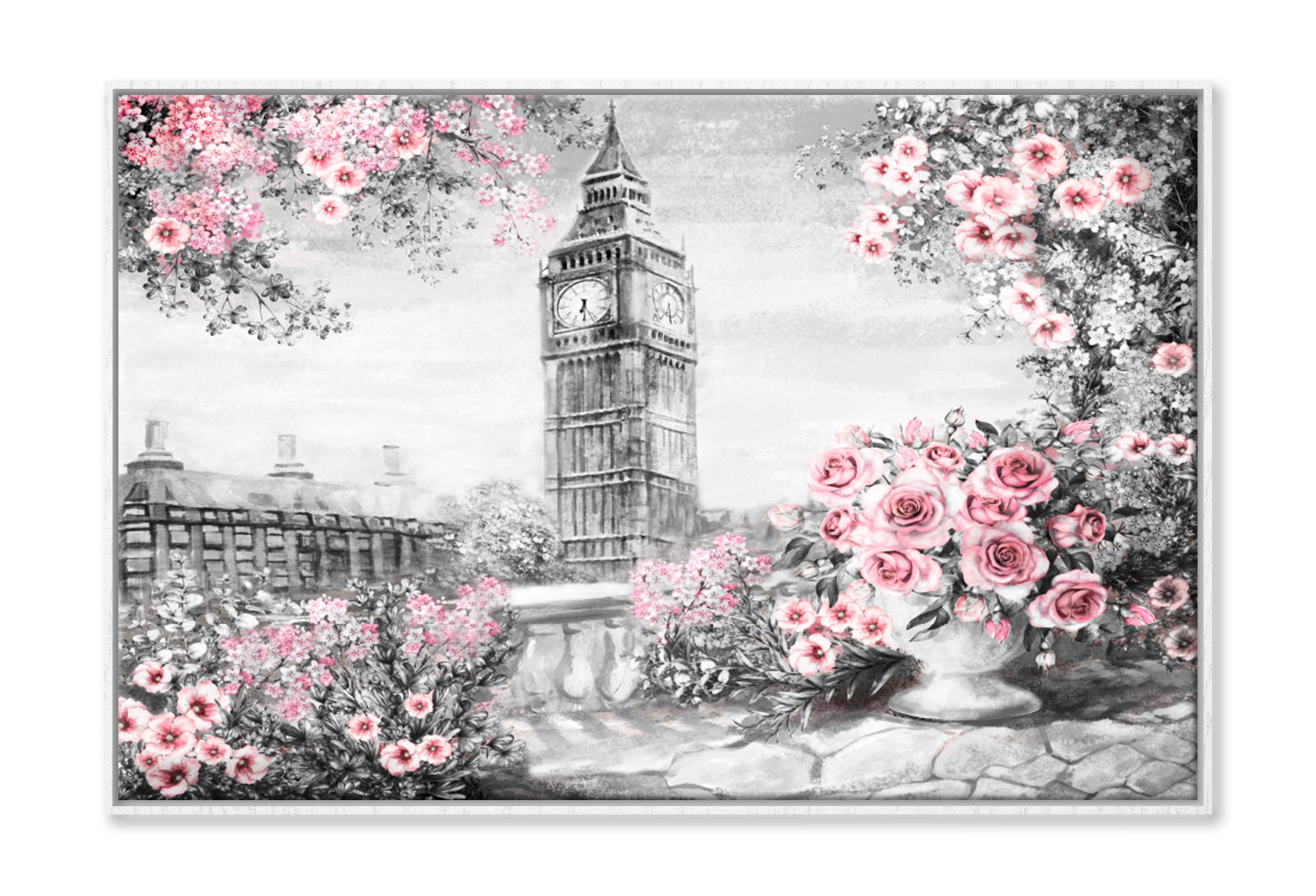 Summer In London, Gentle City Oil Painting Wall Art Limited Edition High Quality Print Canvas Box Framed White