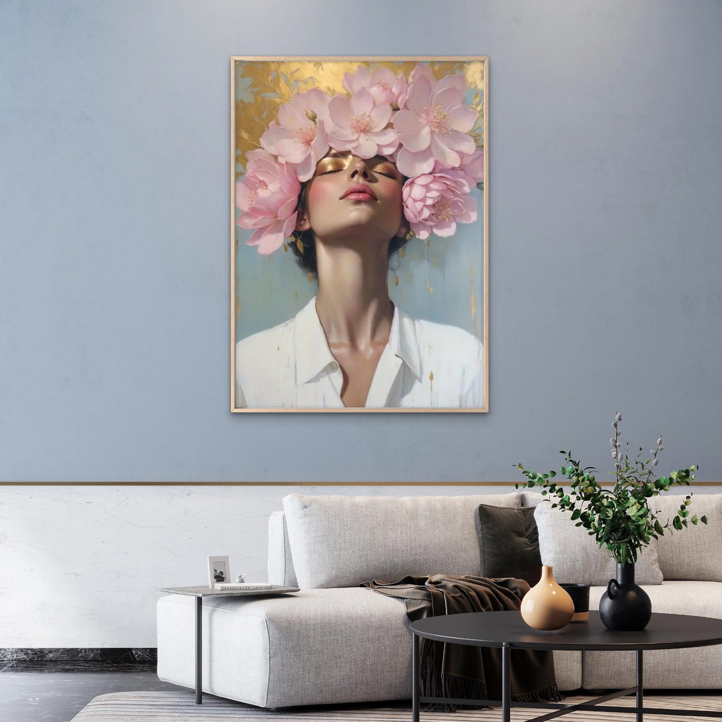Woman with Pink Flower Crown Golden Accents Fashion Home Decor Premium Quality Poster Print Choose Your Sizes