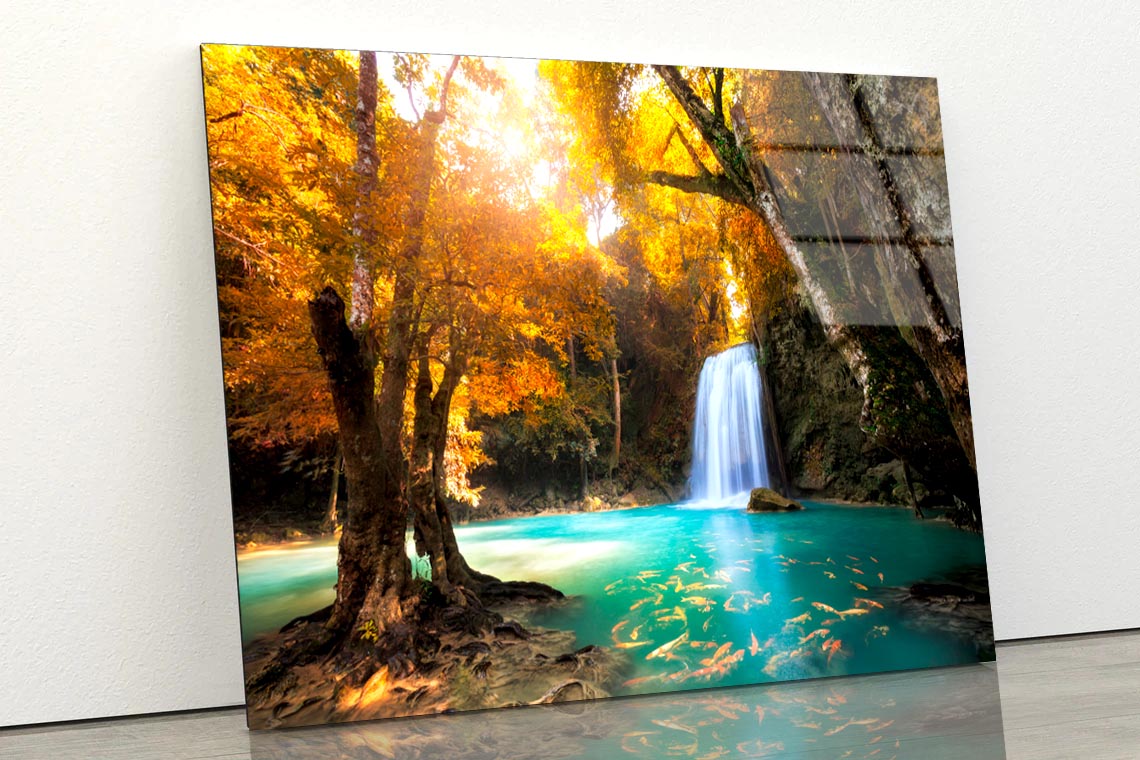 Deep Forest Waterfall in Kanchanaburi, Thailand  Acrylic Glass Print Tempered Glass Wall Art 100% Made in Australia Ready to Hang