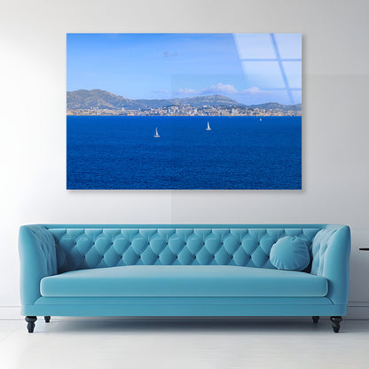 Yacht In Blue Ocean Marseille Acrylic Glass Print Tempered Glass Wall Art 100% Made in Australia Ready to Hang