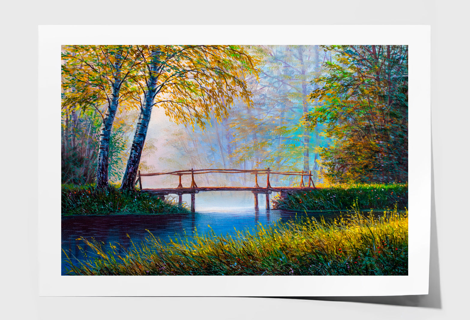 Forest River Bridge View Oil Painting Wall Art Limited Edition High Quality Print Unframed Roll Canvas None