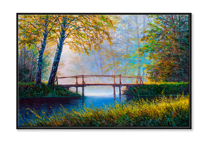 Forest River Bridge View Oil Painting Wall Art Limited Edition High Quality Print Canvas Box Framed Black