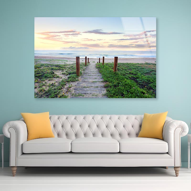 Pretty Sunrise and Narrow Path Leading Down to A Glorious Beach Acrylic Glass Print Tempered Glass Wall Art 100% Made in Australia Ready to Hang