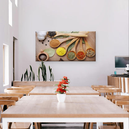 Kitchen Cooking Spices Herbs Wooden Spoon Culinary Wall Art Canvas Office Home Framed 120x60cm