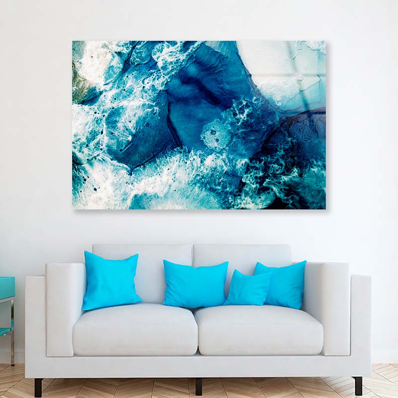 Blue Ink Water Acrylic Glass Print Tempered Glass Wall Art 100% Made in Australia Ready to Hang