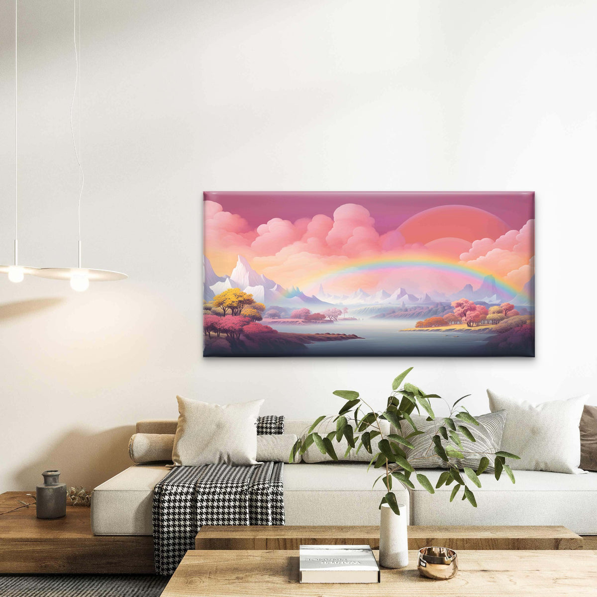 Rainbow Valley Pastel Skies Wall Art Canvas Office Home Room Framed 120x60 cm